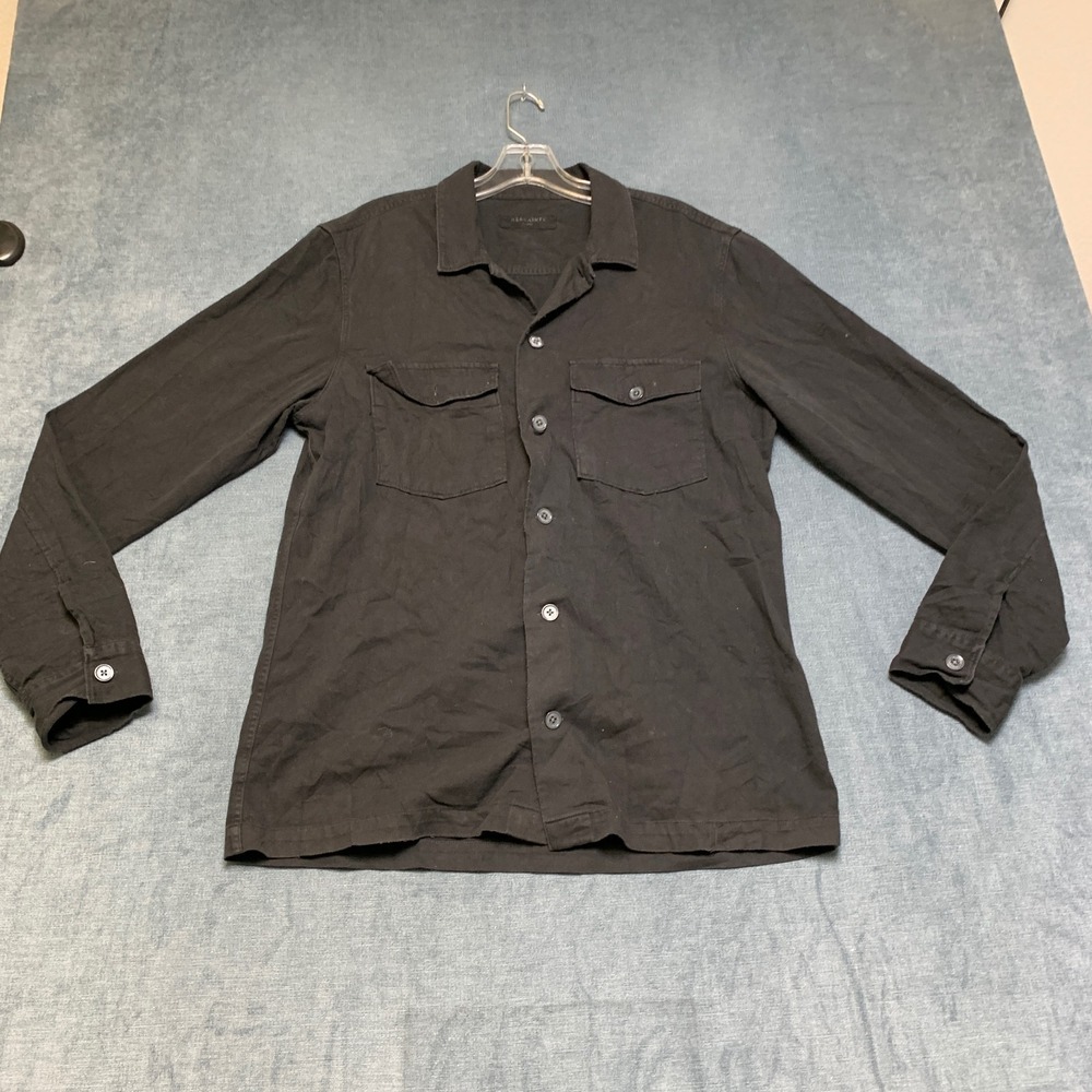 AllSaints Aerial Slim Fit Shirt Jacket Men L Black Long Sleeve Button Up Shacket